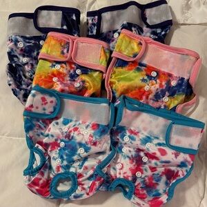 6 Vibrant Colorful Washable Reusable Female Dog Diapers.